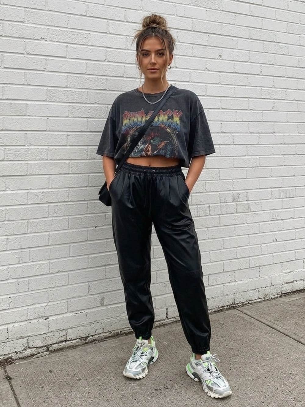 ZARA Black Faux Leather Joggers - Drawstring Pants SZ S